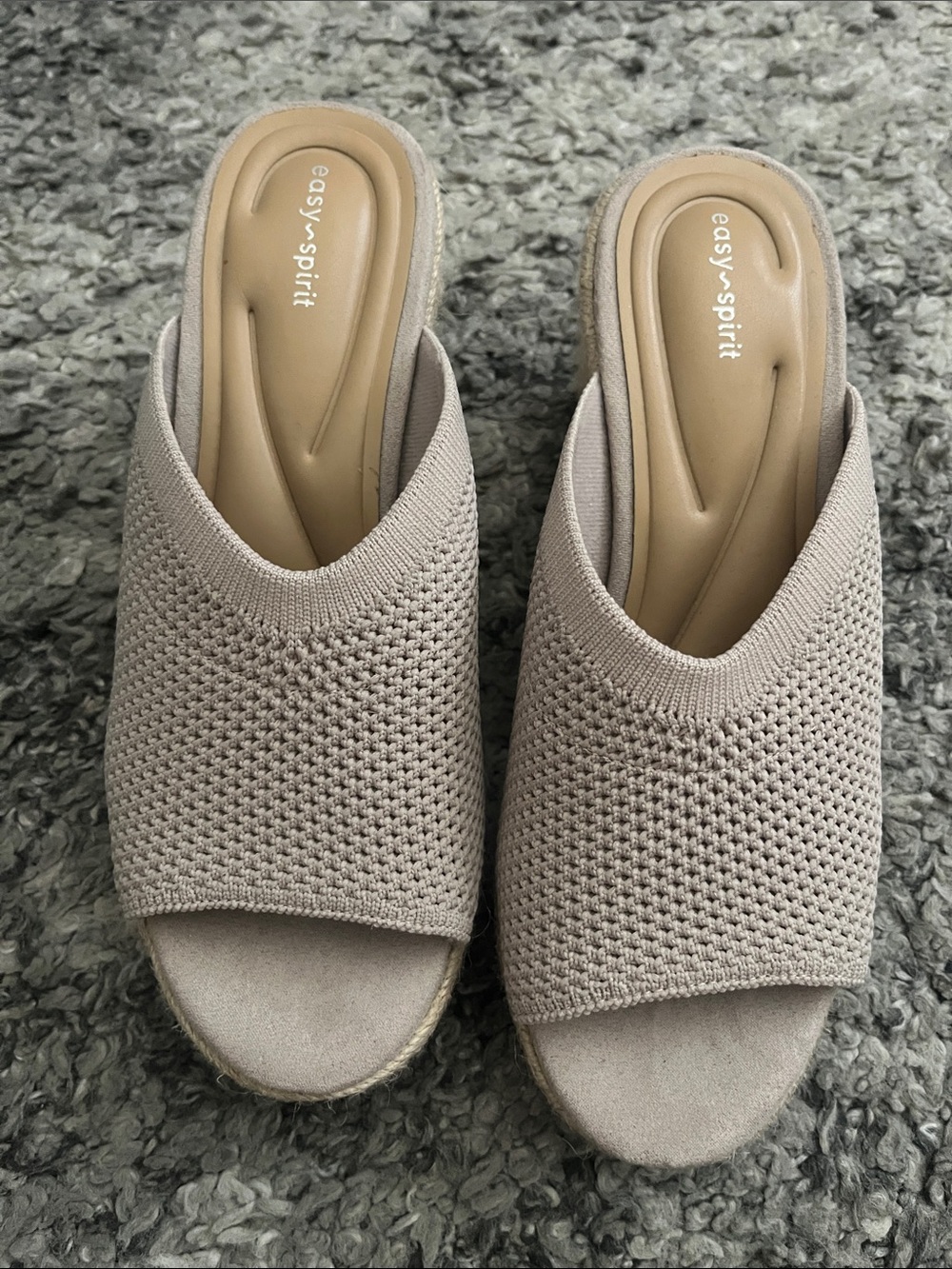 Easy Spirit Taupe Knit Slip-On Wedge Mules